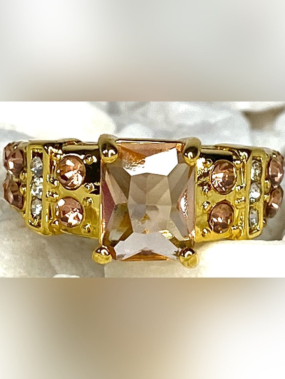 Gold-Plated Pink Crystal Statement Ring